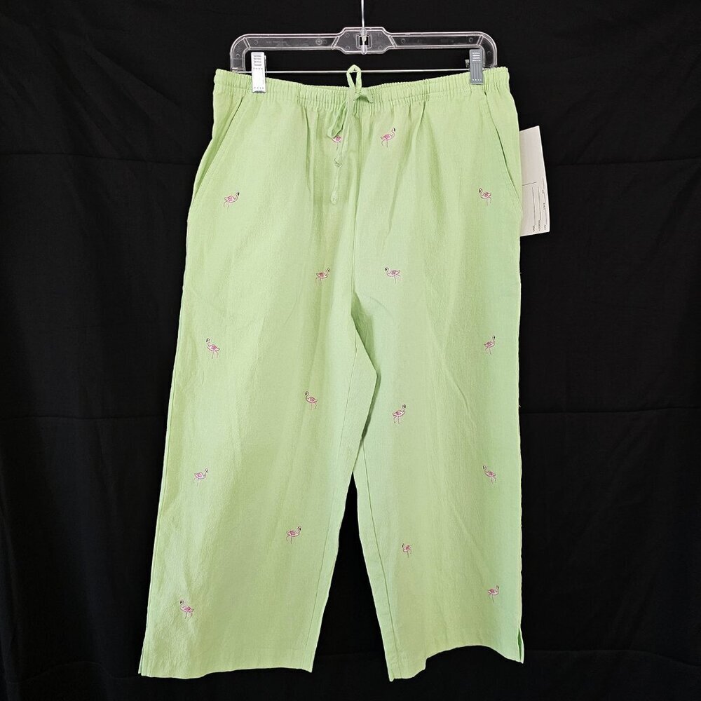 Jane Ashley Matching Flamingo Set White Beaded Shirt and Green Capris - Picture 3 of 5